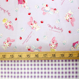 Sanrio Hello Kitty My Melody Border Print - Cotton Canvas Oxford  - Violet - 50cm