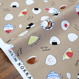 Kokka Smile Time Onigiri Sushi - Oxford Canvas - Brown - 50cm