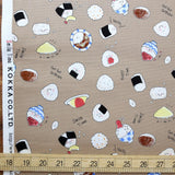 Kokka Smile Time Onigiri Sushi - Oxford Canvas - Brown - 50cm