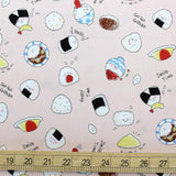Kokka Smile Time Onigiri Sushi - Oxford Canvas - Pink - 50cm