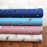 Hishiei Black Cats Cotton Linen Canvas  - Navy - 50cm
