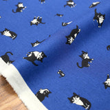 Hishiei Black Cats Cotton Linen Canvas  - Navy - 50cm