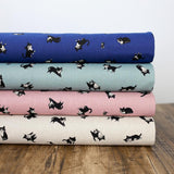 Hishiei Black Cats Cotton Linen Canvas - Blue - 50cm
