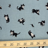 Hishiei Black Cats Cotton Linen Canvas - Blue - 50cm